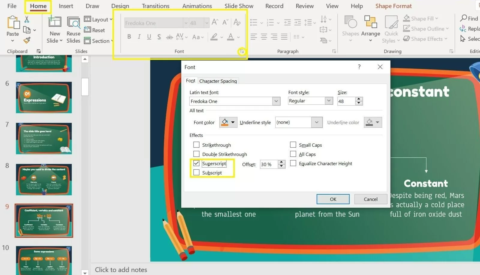 How to Use Superscript and Subscript in PowerPoint