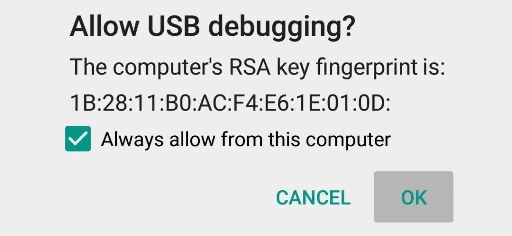 Android pop up to allow USB Debugging bootloader